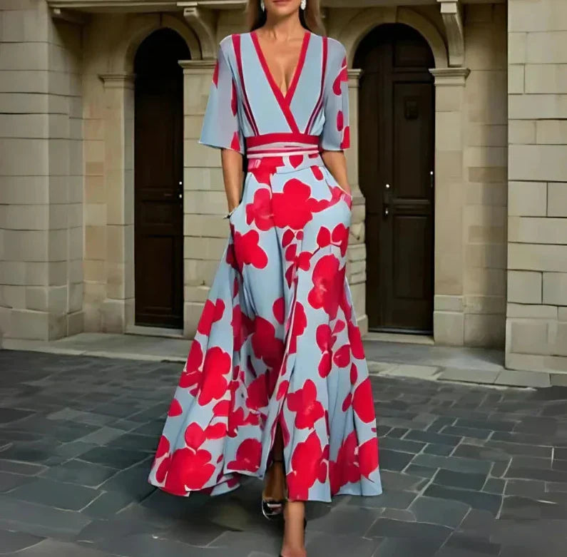Robe Longue Élégante à Imprimé Rétro pour Femme