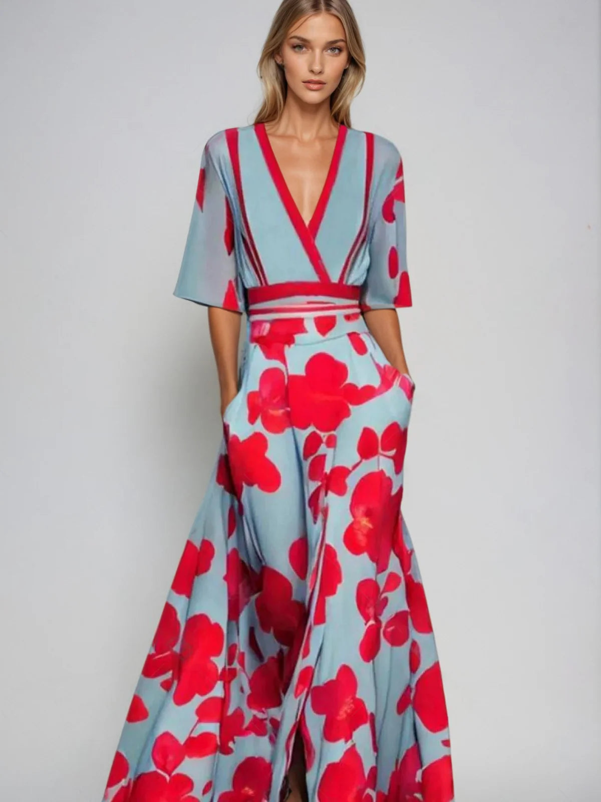 Robe Longue Élégante à Imprimé Rétro pour Femme