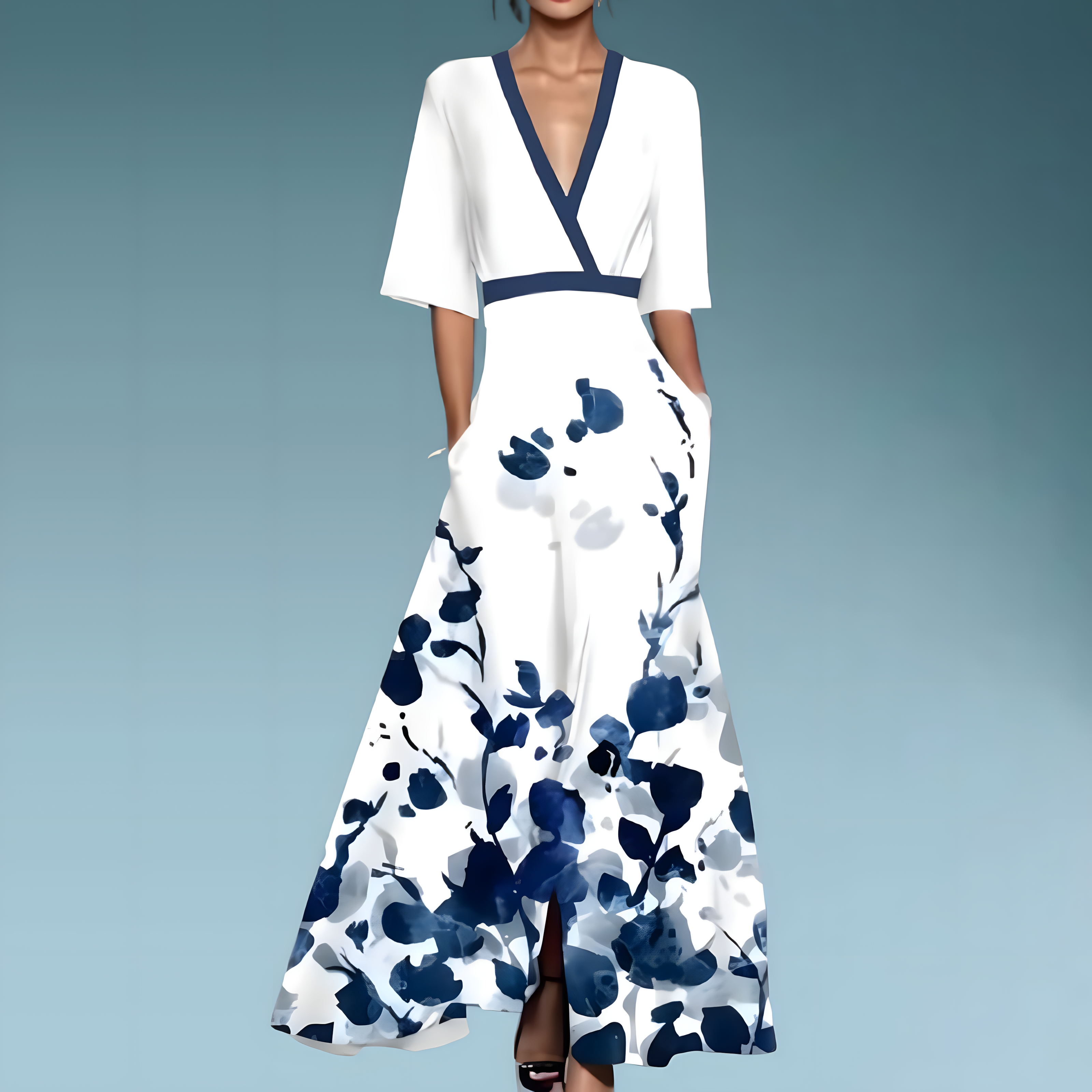 Robe Longue Élégante à Imprimé Rétro pour Femme