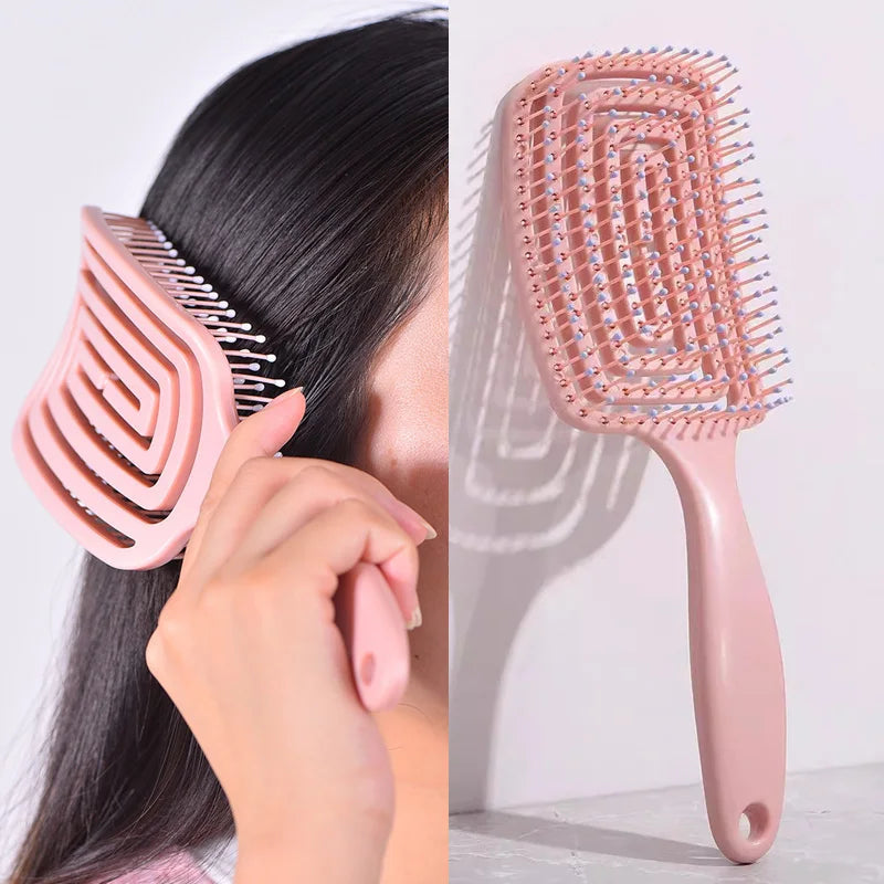 Brosse de Massage Élastique – Brosse à Démêler Creuse & Séchage Rapide